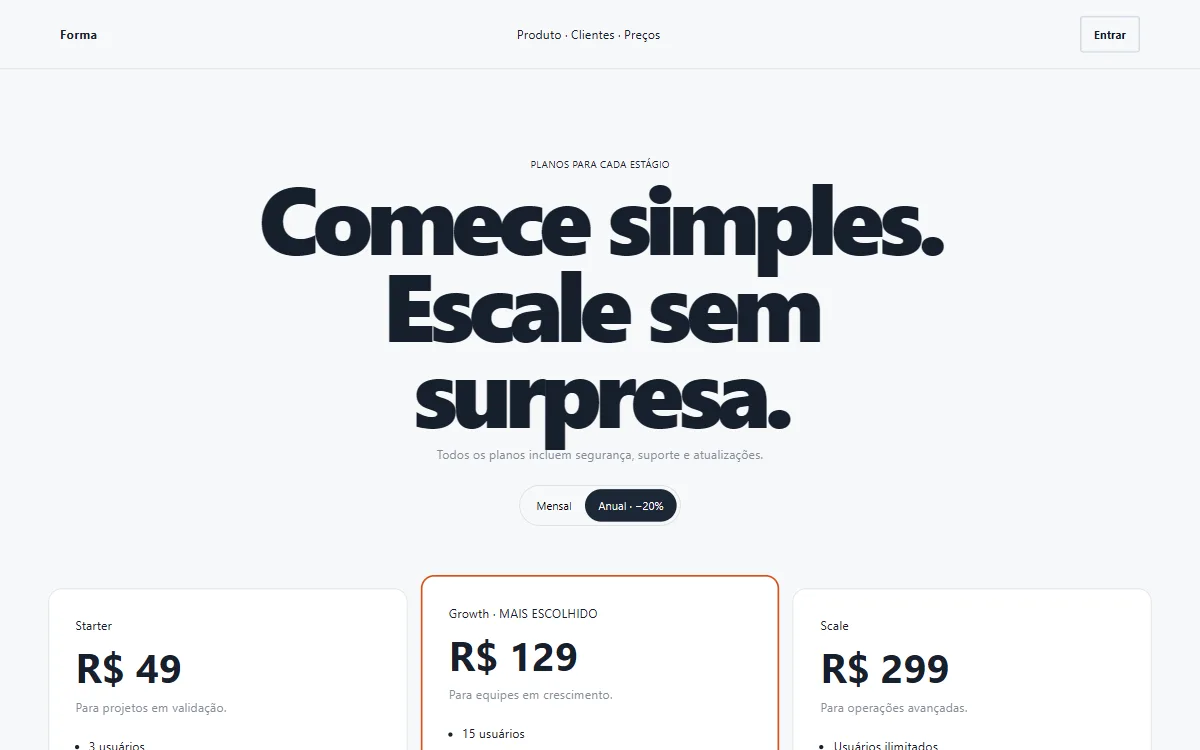 Prévia do template Pricing